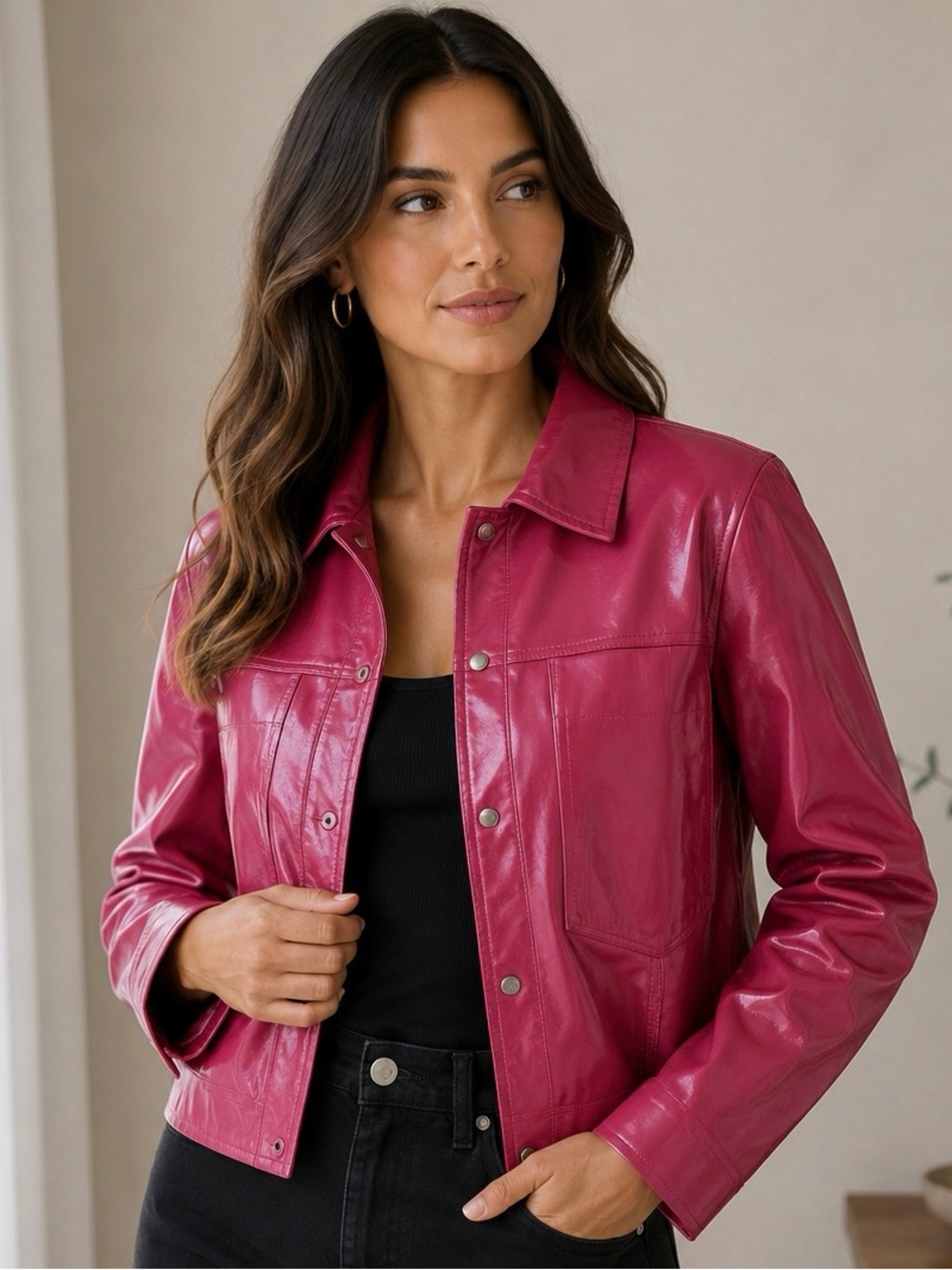 Women's Hot Pink faux Leather Jacket size M